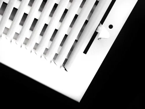 Vista 4 de Rejilla de suministro de aire vertical de 2 vías de 30,5 cm x 20 cm - Tapa de ventilación y difusor - Cara plana estampada - Blanco.