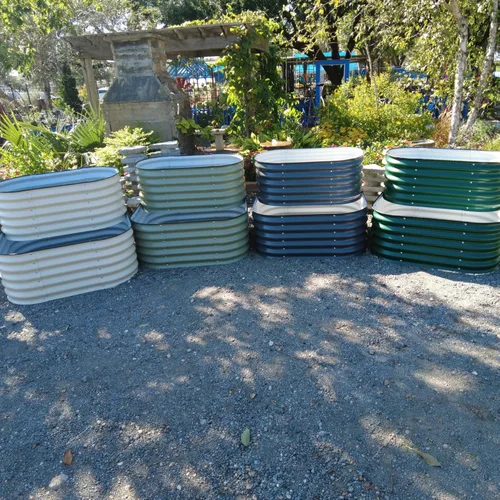 Vista 6 de Vego garden Jardinera elevada en cascada de metal galvanizado para verduras, hierbas y flores, verde británico