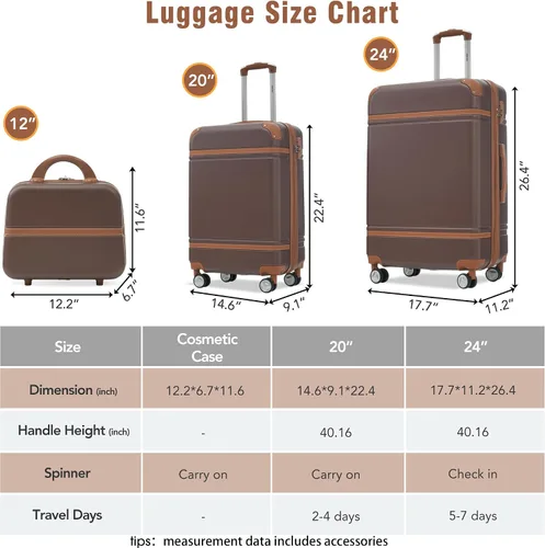 Vista 218 de Merax Equipaje, maleta extensible rígida con ruedas giratorias ligeras, Negro -, 40/48/52