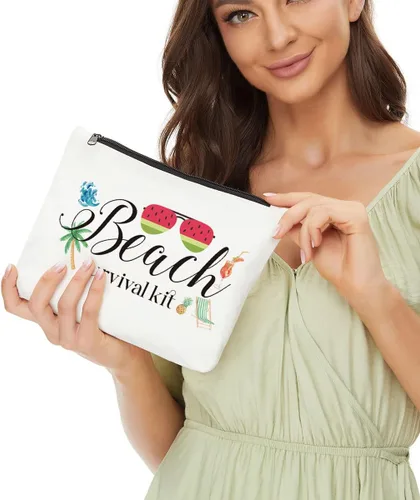 Vista 4 de JIUWEIHU Bolsa de maquillaje de playa para verano, kit esencial de supervivencia, bolsa de regalo inspirador para mujeres, varios temas, bolsas
