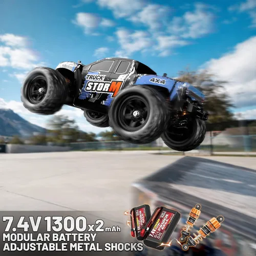 Vista 3 de Autos RC 1:18 4x4 Camión monstruo de alta velocidad para niños y adultos, vehículo de control remoto todoterreno de 22.4 mi/h, camión RC impermeable