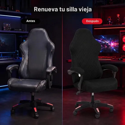 Vista 2 de Deisy Dee Sin silla, solo fundas para sillas de juegos, fundas elásticas de poliéster para silla reclinable de juegos de carreras (negro)