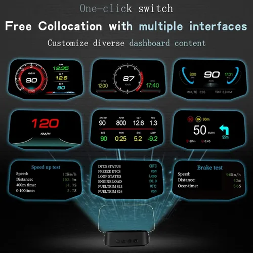 Vista 7 de HUD para automóvil, universal OBD2 + pantalla HUD para coche, proyector de alarma de sobrevelocidad