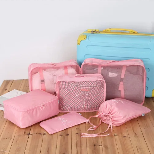 Vista 6 de Fxkoolr Juego de 6 cubos de embalaje, organizadores de equipaje para viajes (rosa)