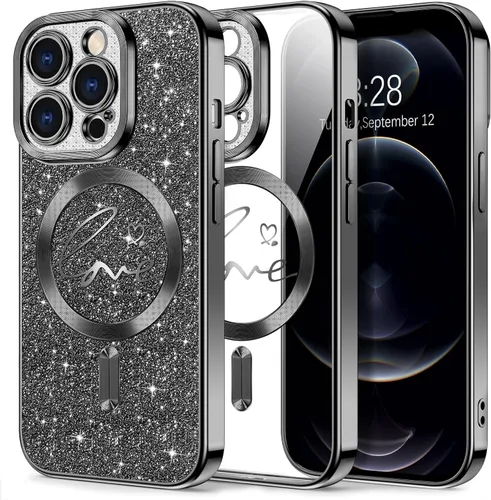 Vista 15 de Hython Funda para iPhone Air con purpurina, compatible con MagSafe Love Heart fundas magnéticas transparentes para teléfono para mujeres y niñas