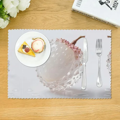 Vista 3 de Rectangular Placemats Set of 4, Heat Resistant Litchi Printed Kitchen Dining Table Mats