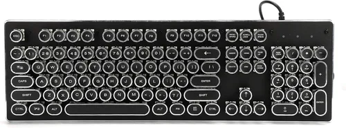Vista 7 de 070 Teclado mecánico retro para juegos de 104 teclas, luz mixta, impermeable, cable USB, diseño ergonómico (negro)