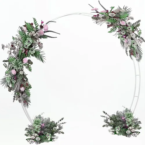 Vista 4 de Arco de metal para ceremonia, soporte de fondo redondo doble de 6.5 pies, soporte de arco de globo circular con base para decoración de bodas