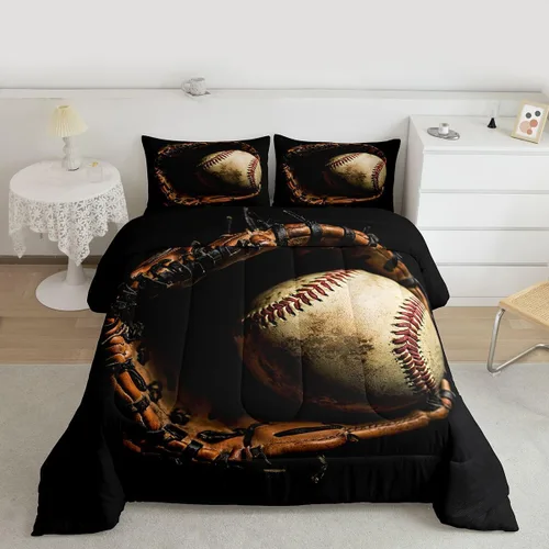 Vista 2 de Erosebridal Juego de edredón de béisbol tamaño completo, ropa de cama de juego deportivo, jugador de béisbol, inserto de edredón para niños