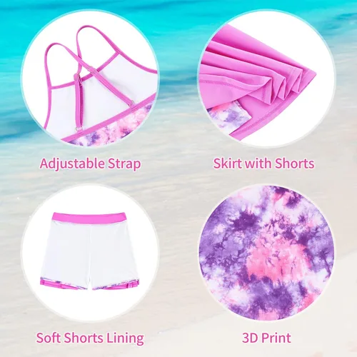 Vista 5 de Traje de baño tankini de dos piezas para niñas con correa ajustable de 3 a 14 años