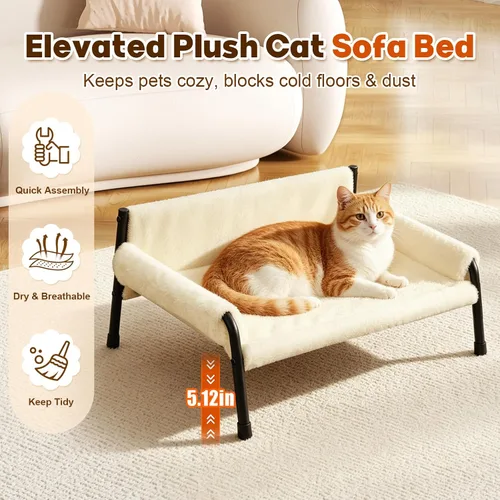 Vista 2 de Sofá cama elevada para gatos de interior, sofá de gato con marco de metal Beige