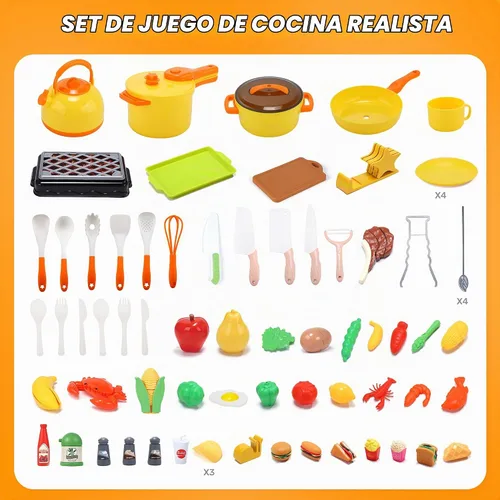 Vista 6 de CUTE STONE Juego de cocina para niños 73PCS con comida de simulación y Amarillo