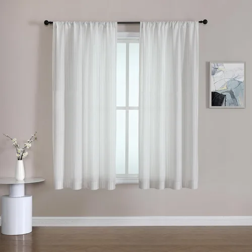 Vista 12 de SXZJTEX Cortinas de Cocina a Rayas para Cafetería, Niveles Rústicos Translúcidos con Rayas Finas, Cortinas para Ventanas Pequeñas con Bolsillo