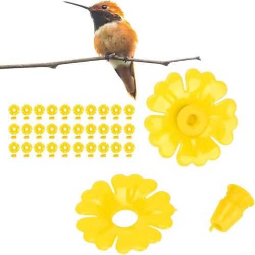 Vista 5 de Hyuduo 30 piezas de repuesto para comederos de colibríes, puertos de alimentación de néctar amarillo para comederos de colibríes al aire libre
