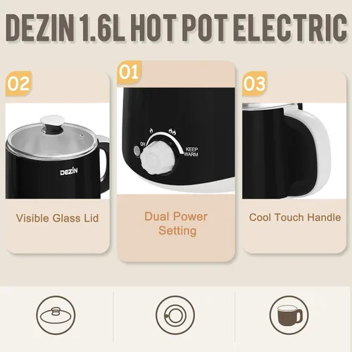 Vista 6 de Dezin Olla caliente eléctrica de 2L y cocina rápida de fideos de 1.6L