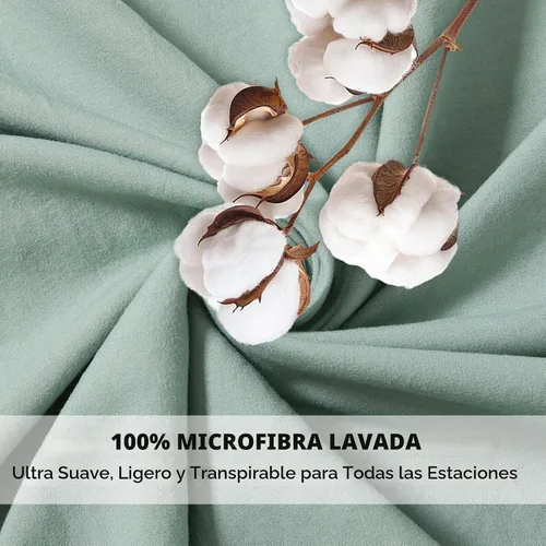 Vista 4 de VClife Juego de ropa de cama verde salvia, tamaño queen, microfibra lavada, funda de edredón verde con cierre de cremallera (sin edredón), ultra