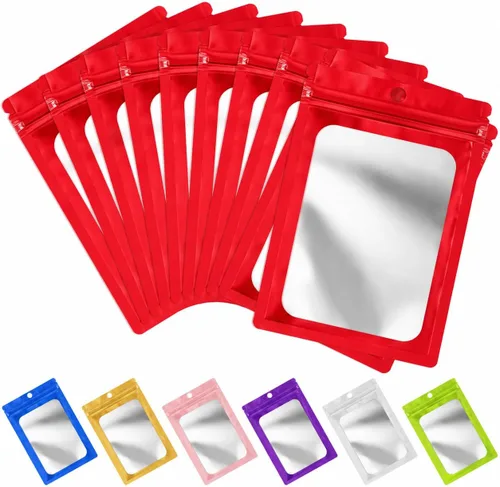 Vista 15 de FUNFERY - Paquete de 100 bolsas resellables de Mylar con ventana transparente esmerilada, bolsa con cremallera a prueba de olores