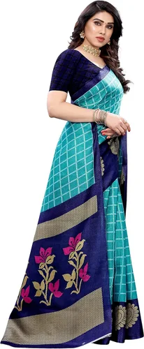 Vista 3 de Sari de seda para mujer, estilo banarasi, con blusa (color libre), color azul cielo