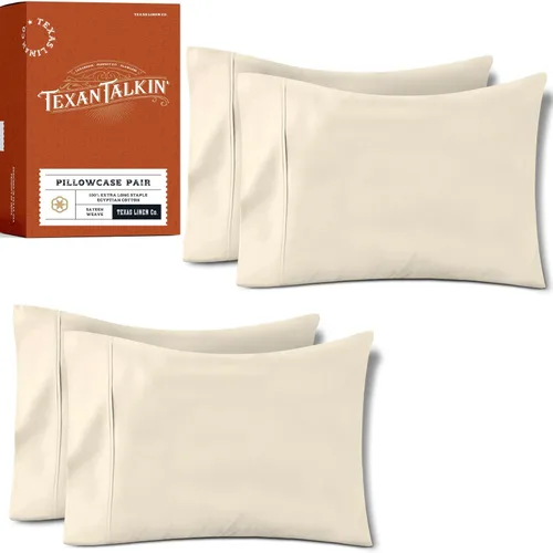 Vista 27 de TEXAS LINEN CO. Juego de 4 fundas de almohada tamaño queen de 100% algodón egipcio - Fundas de almohada de lujo de 600 hilos tamaño queen/estándar