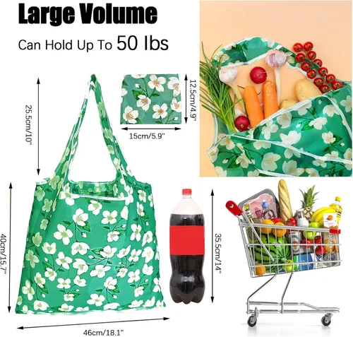 Vista 9 de Paquete de 12 bolsas de comestibles reutilizables, bolsa de compras plegable, bolsa de regalo de gran capacidad, bolsa de almacenamiento
