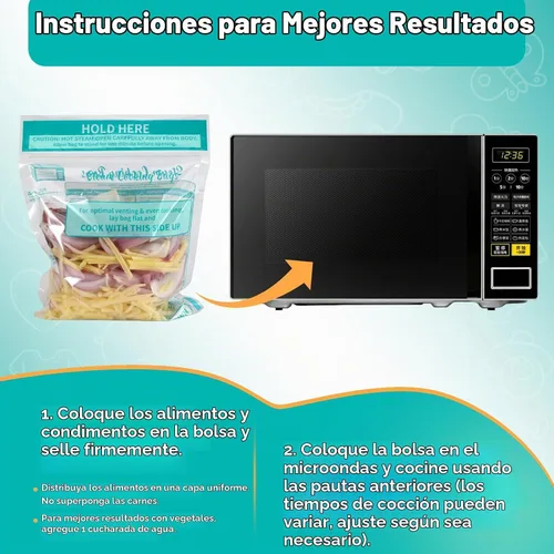 Vista 2 de 20 bolsas de cocción al vapor, bolsas de vapor para microondas, verduras, papas y carne (1)