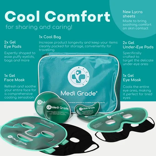 Vista 3 de Medi Grade Máscara facial de hielo refrescante y máscara de ojos refrescante para ojos hinchados y alivio de la migraña. Paquete de hielo facial