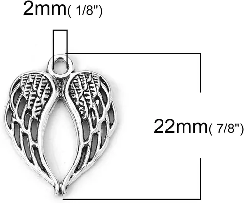 Vista 5 de JGFinds Dije de alas de ángel, paquete de 100 (50 plateadas, 50 en tono dorado) suministros para hacer joyas, pequeñas alas de metal de 7/8 pulgadas
