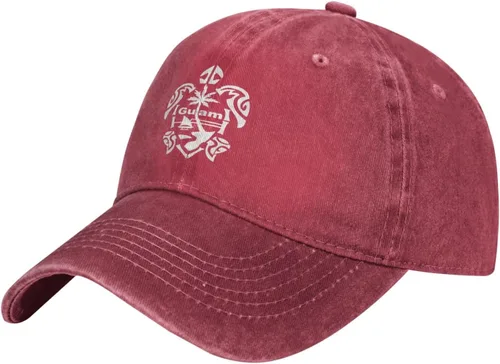 Vista 2 de Guam - Gorra de béisbol de algodón lavado con diseño de tortuga, color negro, unisex, ajustable Rojo