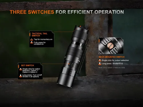 Vista 6 de Fenix PD26R ACE - Linterna EDC recargable de 1300 lúmenes con 3 modos USB-C Compact LED Dual Switch impermeable para llevar a diario, uso táctico