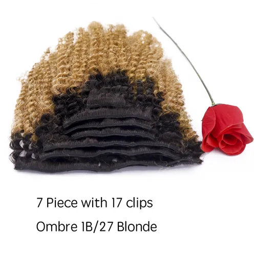 Vista 3 de Loxxy Afro rizado extensiones de clip grueso 100 % virgen Remy cabello humano 4B 4C negro natural 7 piezas con 17 clips 4.23 onzas/120 g por juego