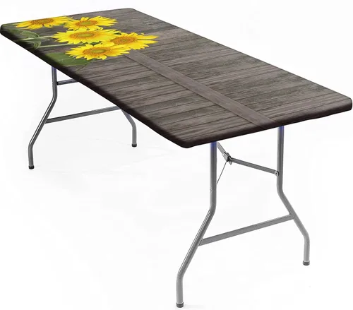 Vista 14 de Mantel rectangular elástico ajustable, con textura de madera de granja, cubierta de mesa de poliéster para mesa de bufé, picnic, cafeterías Mantel