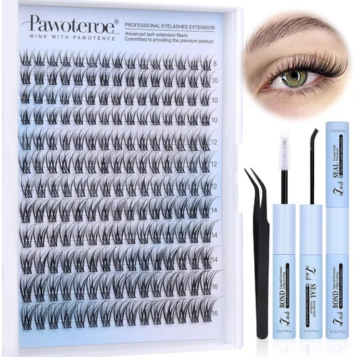 Vista 22 de Kit de Extensión de Pestañas Pawotence DIY 280 piezas, Kit de Racimos de Pestañas Individuales 20D y 30D Naturales 9-15mm, Kit de Extensiones
