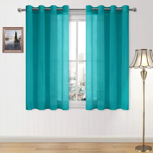 Vista 57 de DWCN Cortinas traslúcidas color verde frijol para sala de estar y dormitorio - Cortinas voile con aspecto de lino sintético con ojales en la parte