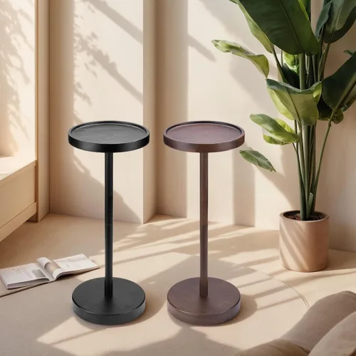 Vista 9 de Mesa auxiliar con pedestal de madera de acacia maciza, redonda pequeña Mesa Martini