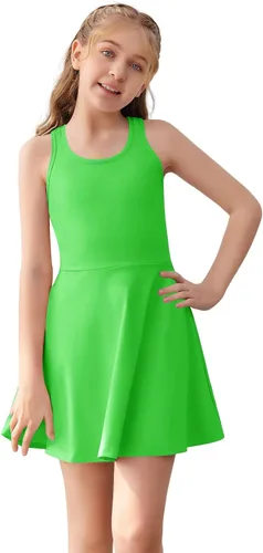 Vista 22 de Haloumoning Vestido de tenis sin mangas para niñas, vestido atlético de Negro