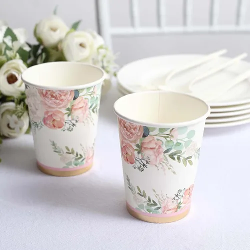 Vista 13 de Efavormart - Paquete de 24 vasos de papel franceses, elegantes vasos desechables de oro blanco para fiesta, 9 onzas tipo10