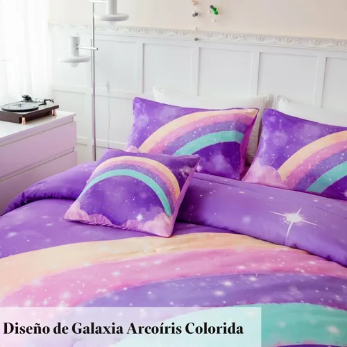 Vista 6 de ANGIYUIN - Juego de edredón infantil de gradiente arcoíris púrpura profundo, 6 piezas, ropa de cama con purpurina brillante para niñas, juego