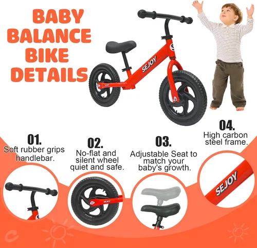 Vista 4 de Sejoy Bicicleta de equilibrio para bebés de 1 año, bicicleta de equilibrio ajustable para niños de 10 a 36 meses, bicicleta de equilibrio para bebés