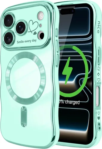 Vista 74 de LCHULLE - Funda magnética para iPhone 13 para mujeres y niñas, con forma ondulada, color azul bebé [Compatible with MagSafe] Cute Curly Wave, Love