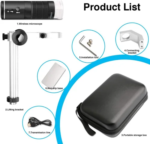 Vista 8 de Microscopio digital WiFi para iPhone, teléfono Android, Mac, Windows, HD 1080P/720P, grabación de video 50-1000X, microscopio portátil inalámbrico