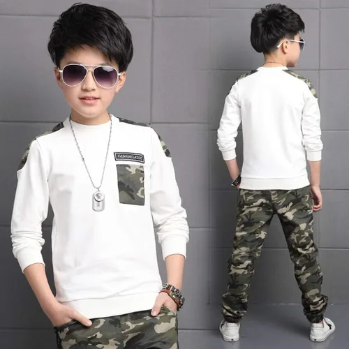 Vista 6 de Conjunto de ropa de otoño de 2 piezas para bebés y niños pequeños, sudadera de manga larga + pantalones de camuflaje