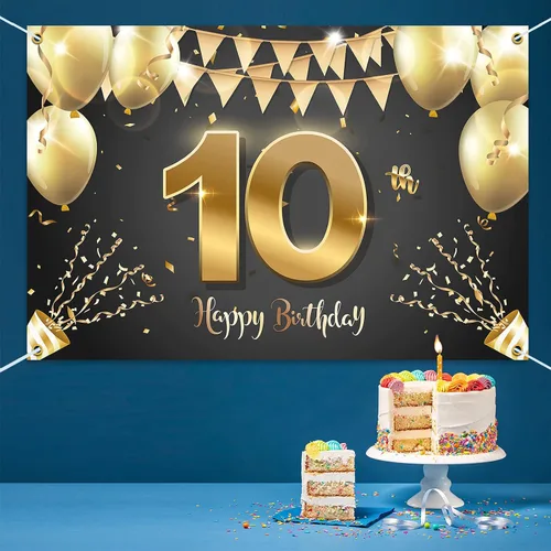 Vista 5 de HAMIGAR Fondo de pancarta de feliz cumpleaños número 10 de 6 x 4 pies, decoraciones de cumpleaños de 10 años, suministros de fiesta para niñas