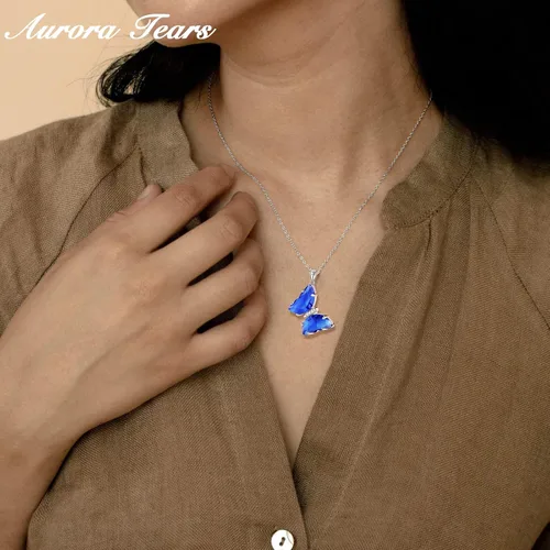 Vista 6 de Collar de corazón de mariposa para mujer, plata de ley 925, dije de piedra natal de animales, joyería de cumpleaños de boda