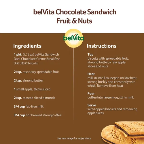 Vista 17 de belVita Sándwiches de galletas de barra de desayuno, crema de chocolate negro, 30 paquetes en total, 6 cajas (2 galletas por paquete)