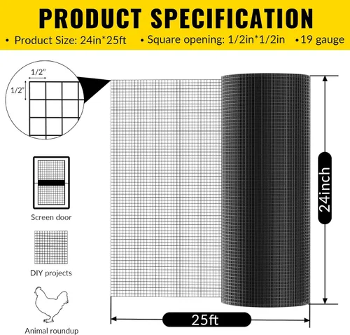 Vista 2 de Tela Metálica de Alambre Recubierto de PVC 24'' x 25' Malla de 1/2 pulgada Valla de Alambre de Pollo Recubierto de Vinilo Negro Calibre 19 Valla