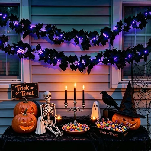 Vista 3 de Halloween Decor-2Pcs Black Maple Leaf Garland,Battery Operated String Light 6.5 Ft 30LED Purple Lights for Fireplace,Porch,Table,Wall,Party,Indoor