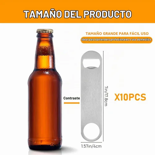 Vista 2 de Abrebotellas de cerveza, 10 abrebotellas planas, abridores de cerveza de acero inoxidable, abridor de botellas de barman de sublimación de alta
