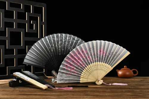 Vista 6 de HUNANBANG 4 abanicos de mano plegables de bambú oriental, regalo de boda, regalos de fiesta, decoración de bricolaje, tamaño 8 14 pulgadas, paquete