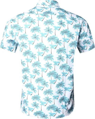 Vista 2 de NUTEXROL Mens Hawaiian Shirts Standard-Fit CottonPolyester Palm Tree Printed Beach Wear