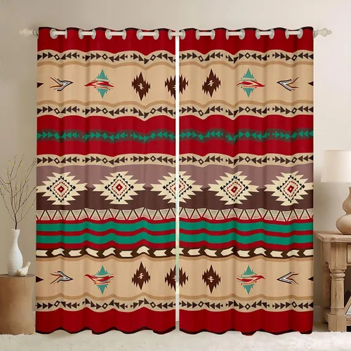 Vista 49 de Cortinas opacas de estilo bohemio occidental de 76 x 45 pulgadas, cortinas y cortinas de atrapasueños de vaca, cortinas del suroeste, cortinas